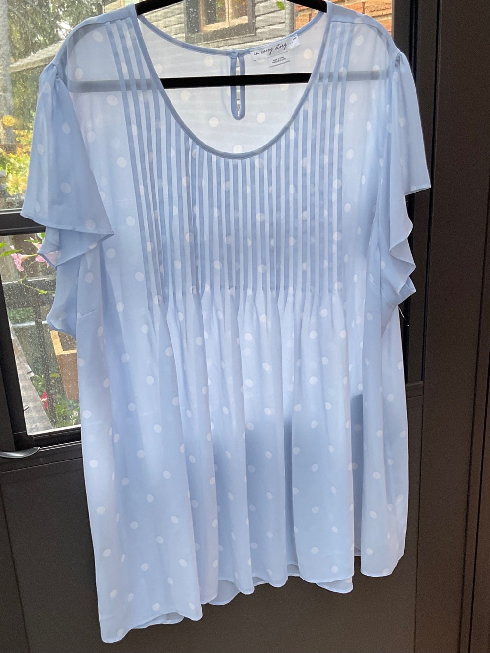 Penningtons Light Blue Polka Dot Flutter Sleeve Blouse